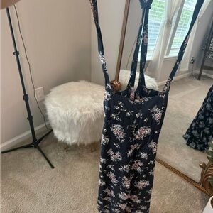 Navy Floral pants “bib” style Jumpsuit with Spaghetti Straps